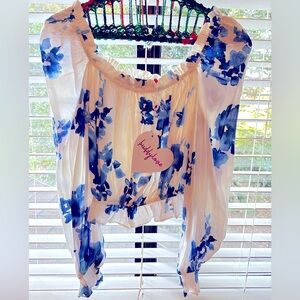 NWT Buddy Love Blue and White Floral Blouse